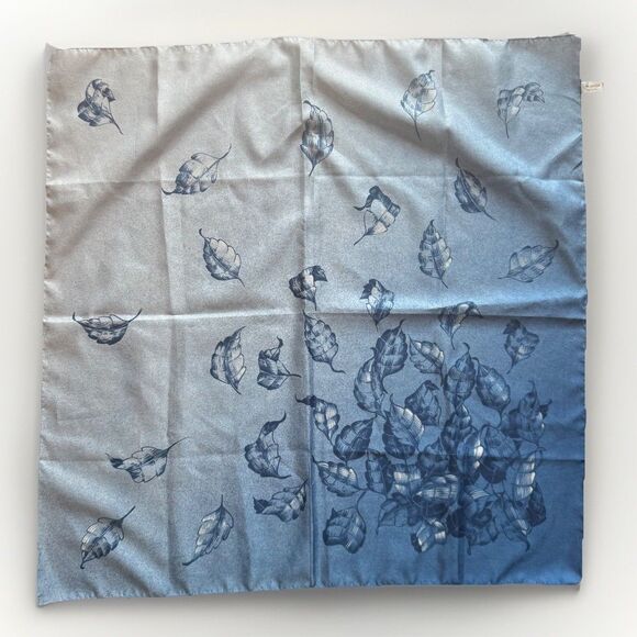 Vintage Polyester Scarf Blue Leaf Design Made in Italy 26.5 inch Square - Picture 3 of 9